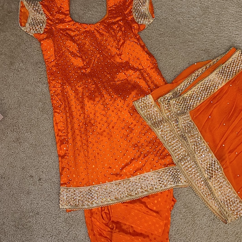 Punjabi 3 piece orange and golden SALWAR KAMEEZ SUIT